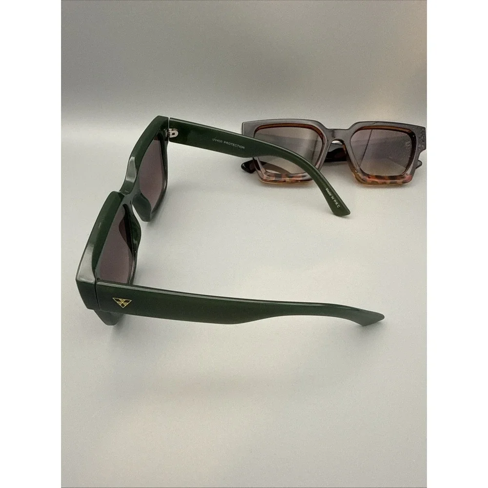 Sunglasses (2 pairs) w/ Gradient Lens Square Chunky Wide Rims-Green & Tortoise